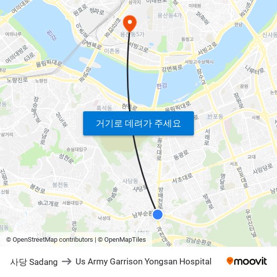 사당 Sadang to Us Army Garrison Yongsan Hospital map