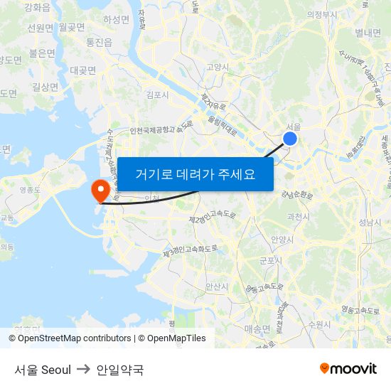 서울 Seoul to 안일약국 map