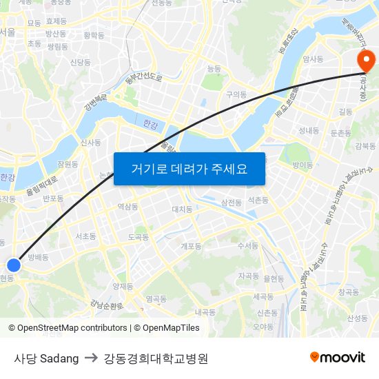 사당 Sadang to 강동경희대학교병원 map