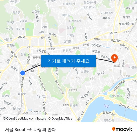 서울 Seoul to 사랑의 안과 map