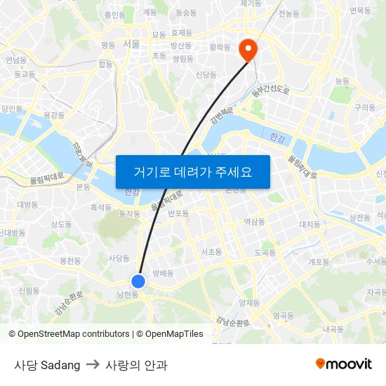 사당 Sadang to 사랑의 안과 map