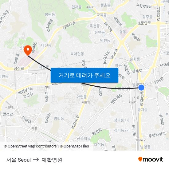 서울 Seoul to 재활병원 map