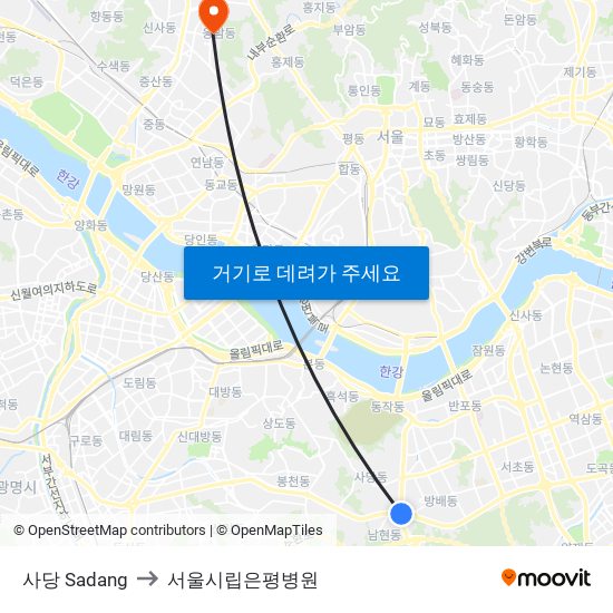 사당 Sadang to 서울시립은평병원 map