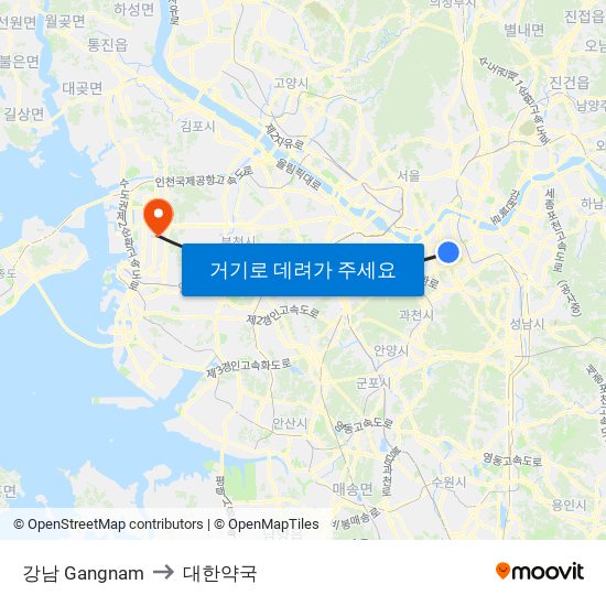 강남 Gangnam to 대한약국 map