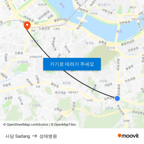 사당 Sadang to 성애병원 map