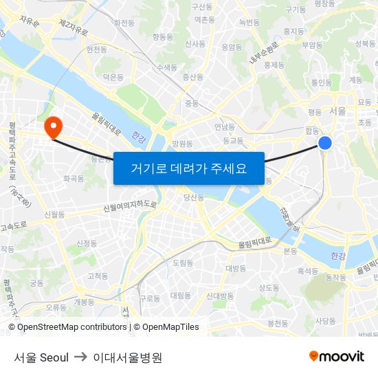 서울 Seoul to 이대서울병원 map