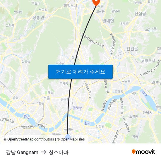 강남 Gangnam to 청소아과 map