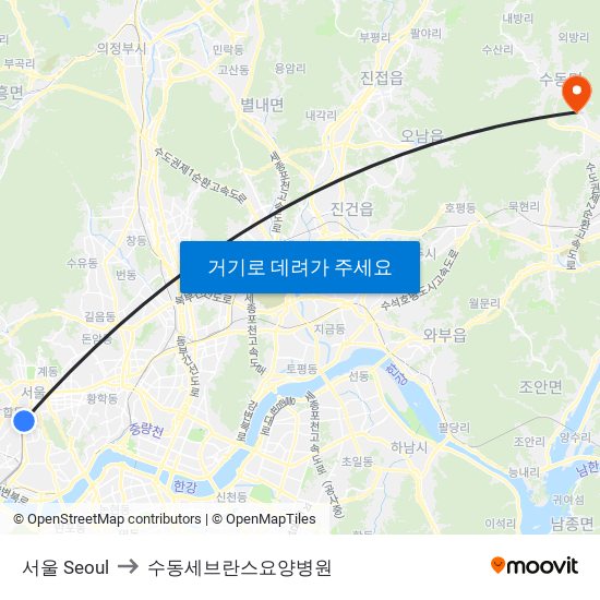 서울 Seoul to 수동세브란스요양병원 map