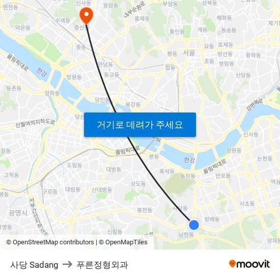 사당 Sadang to 푸른정형외과 map