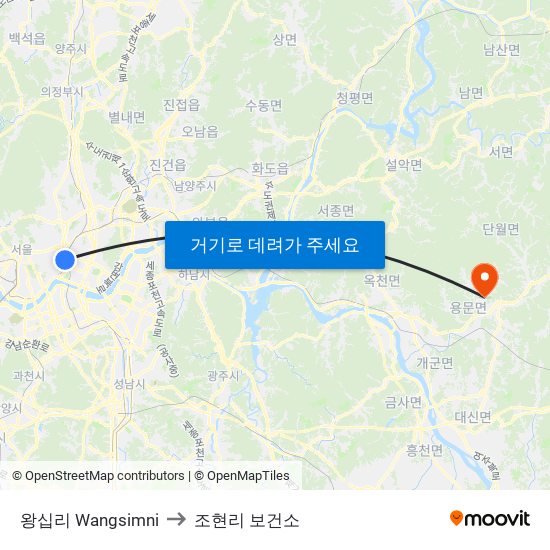 왕십리 Wangsimni to 조현리 보건소 map