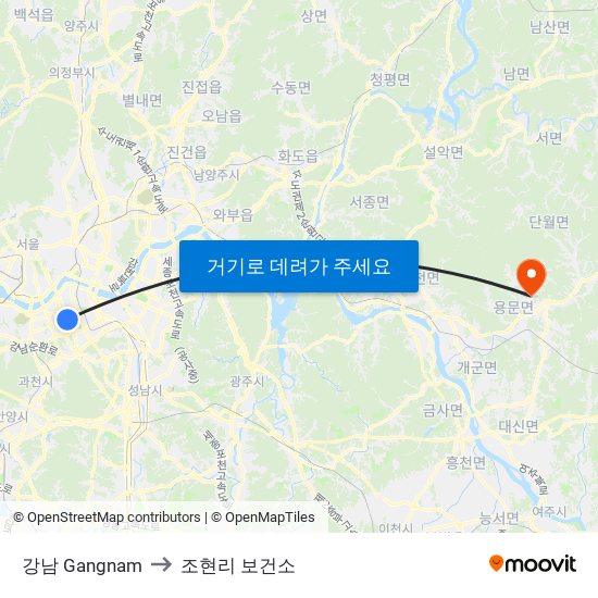 강남 Gangnam to 조현리 보건소 map