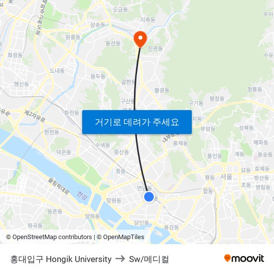 홍대입구 Hongik University to Sw/메디컬 map