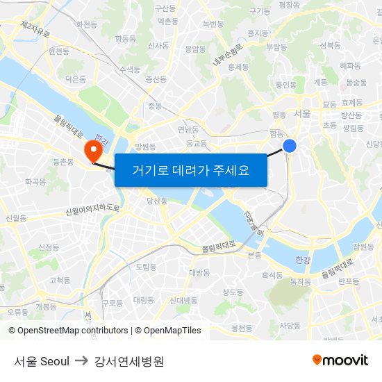 서울 Seoul to 강서연세병원 map