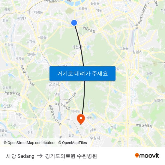 사당 Sadang to 경기도의료원 수원병원 map