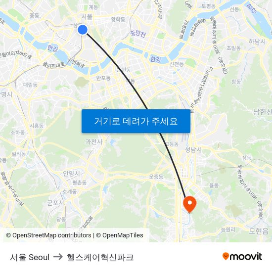 서울 Seoul to 헬스케어혁신파크 map