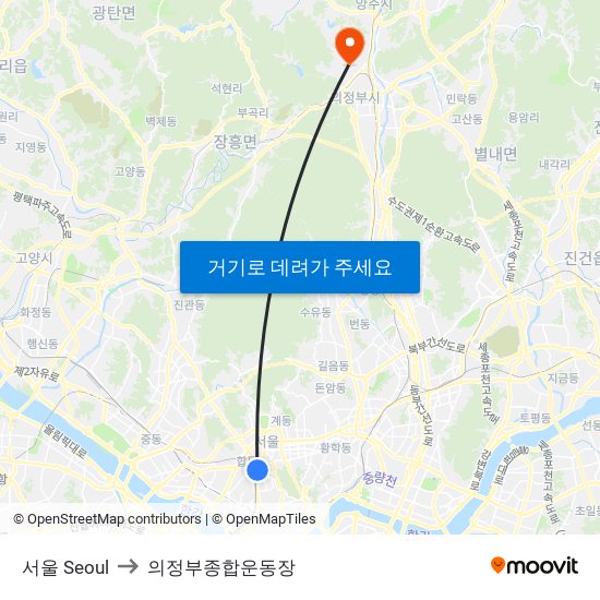 서울 Seoul to 의정부종합운동장 map