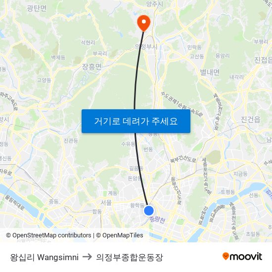 왕십리 Wangsimni to 의정부종합운동장 map