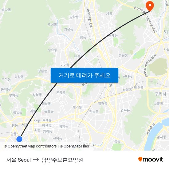 서울 Seoul to 남양주보훈요양원 map