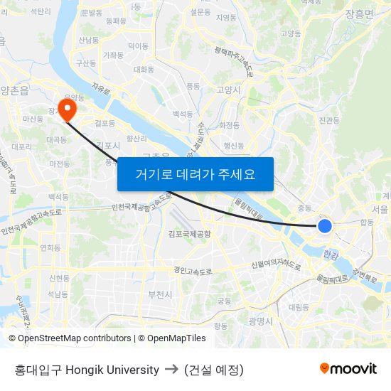 홍대입구 Hongik University to (건설 예정) map