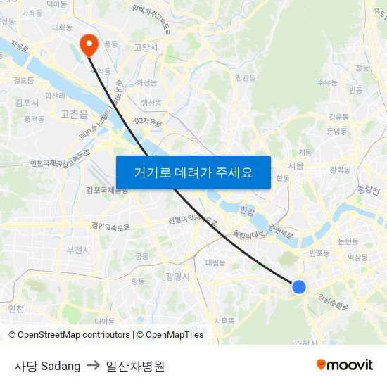 사당 Sadang to 일산차병원 map