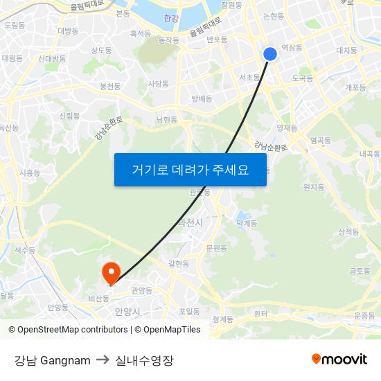 강남 Gangnam to 실내수영장 map