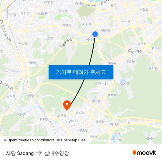 사당 Sadang to 실내수영장 map