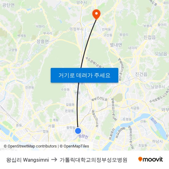 왕십리 Wangsimni to 가톨릭대학교의정부성모병원 map