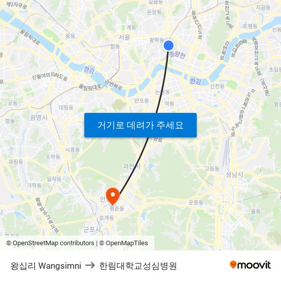 왕십리 Wangsimni to 한림대학교성심병원 map