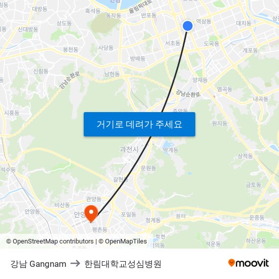 강남 Gangnam to 한림대학교성심병원 map