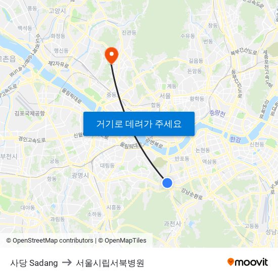 사당 Sadang to 서울시립서북병원 map