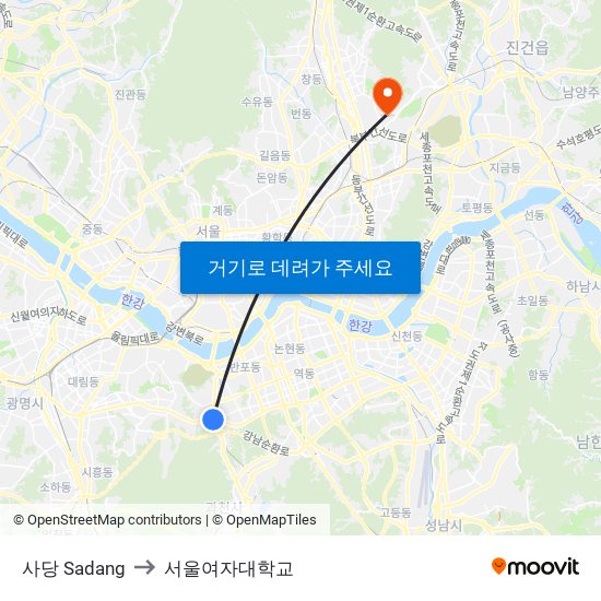 사당 Sadang to 서울여자대학교 map