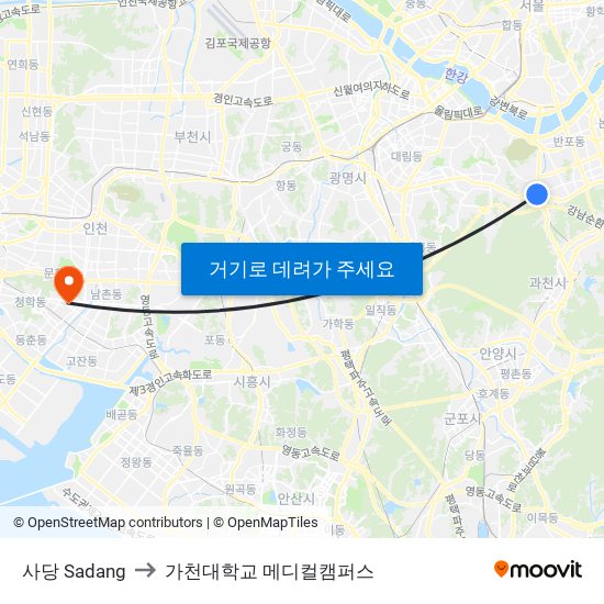 사당 Sadang to 가천대학교 메디컬캠퍼스 map