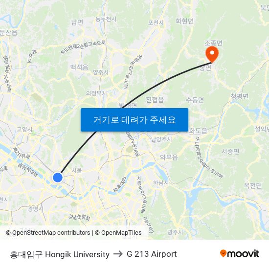 홍대입구 Hongik University to G 213 Airport map