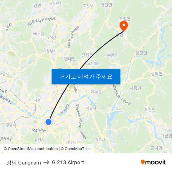 강남 Gangnam to G 213 Airport map