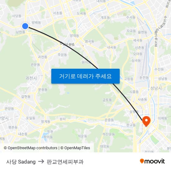 사당 Sadang to 판교연세피부과 map