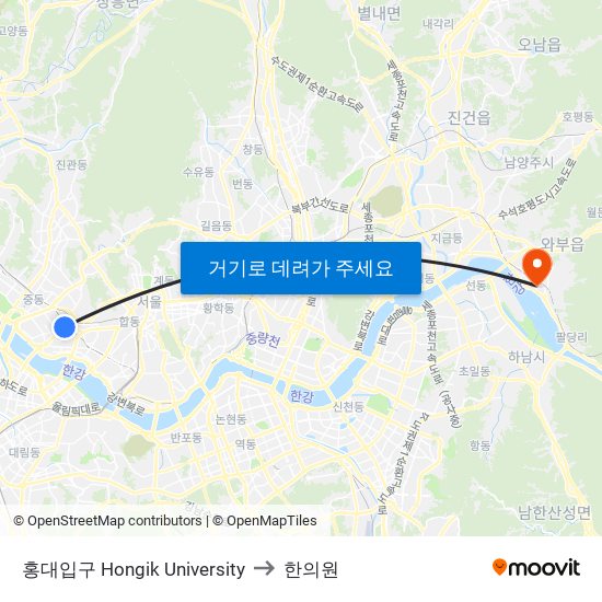 홍대입구 Hongik University to 한의원 map