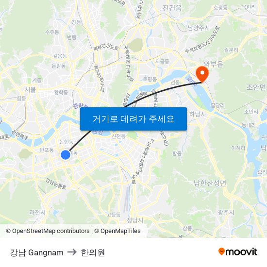 강남 Gangnam to 한의원 map