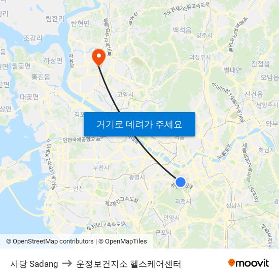 사당 Sadang to 운정보건지소 헬스케어센터 map