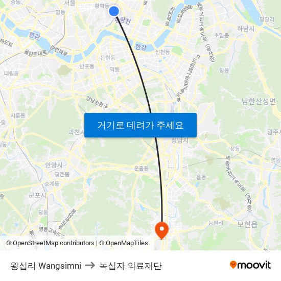왕십리 Wangsimni to 녹십자 의료재단 map