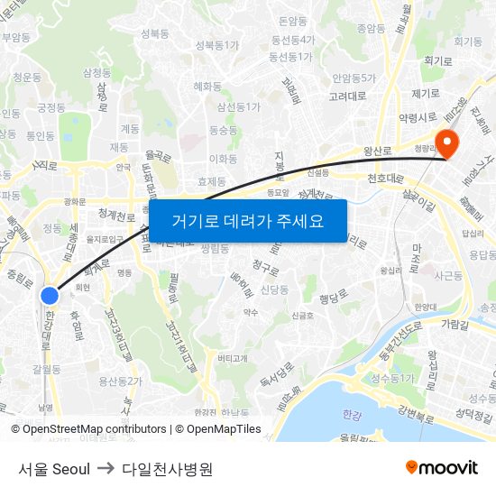 서울 Seoul to 다일천사병원 map