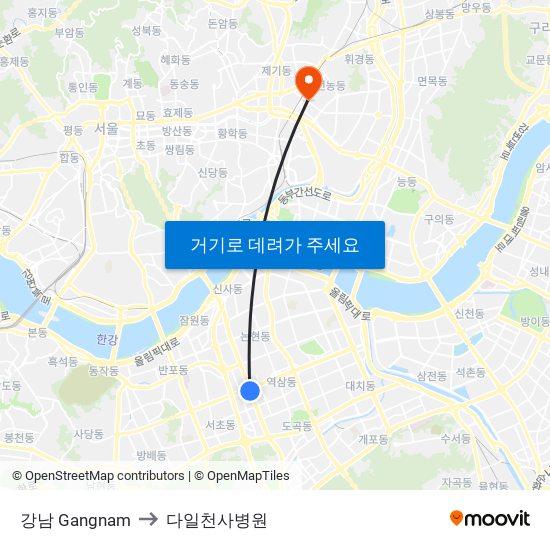 강남 Gangnam to 다일천사병원 map