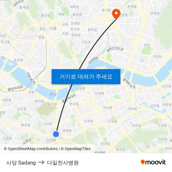 사당 Sadang to 다일천사병원 map