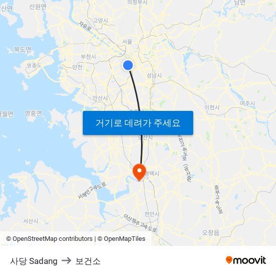 사당 Sadang to 보건소 map