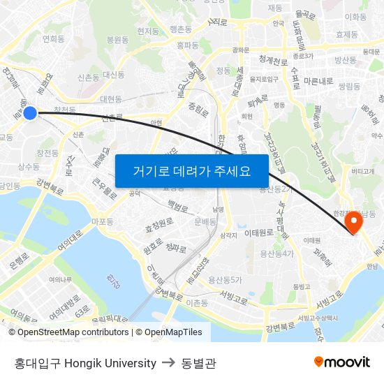 홍대입구 Hongik University to 동별관 map