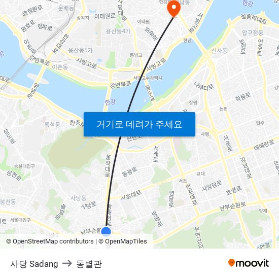 사당 Sadang to 동별관 map