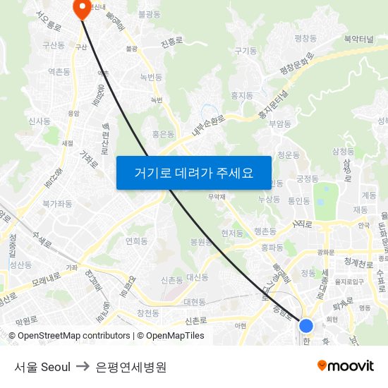 서울 Seoul to 은평연세병원 map