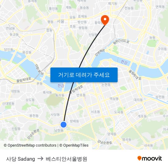 사당 Sadang to 베스티안서울병원 map
