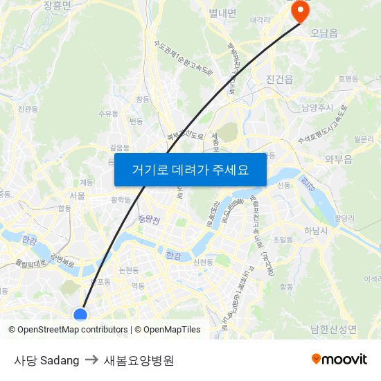 사당 Sadang to 새봄요양병원 map