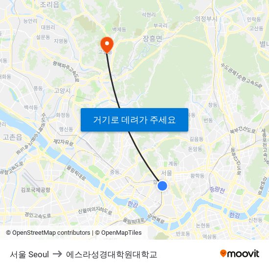 서울 Seoul to 에스라성경대학원대학교 map
