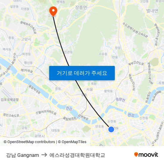 강남 Gangnam to 에스라성경대학원대학교 map